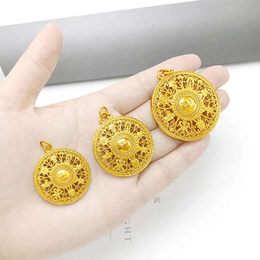 Ya Ge Vietnam Sand Gold Round Pendant Women's Gold-plated Eight Treasures Blessing Necklace Sweater Chain Pendant Men's Gold-Plated Compass Peace Buckle Small Round Head Ten Thousand Words Eight Treasures Blessings Approximately 2.97cm8g