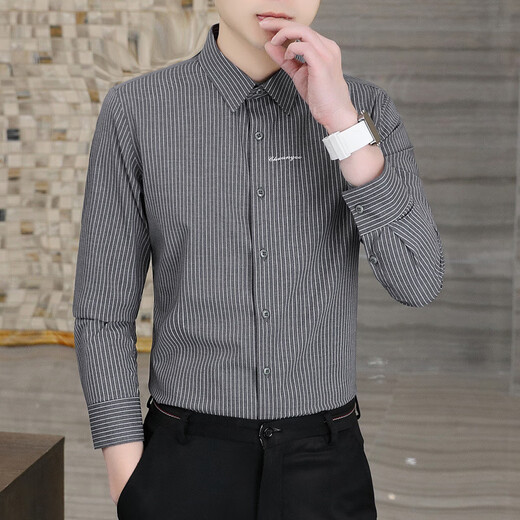 Chang Luzhu Herren leichter Luxus langärmeliges Hemd Casual Business Sticker-Zoll-Hemd Trendy Slim Fit Voicy Elastic Shirt 829 Burgundy [Jin gleich 0,5 kg