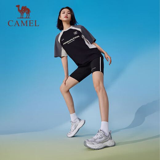 骆驼（CAMEL）星耀运动女鞋厚底增高透气休闲老爹鞋子 X25B09L7022 银白/黑 38