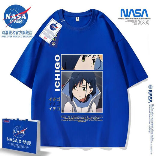 La NASA sur l'animation co-marquée officielle DarlingInthefranxx Rendatber Pure Cotton Men and Women Ins Summer Summer White-Nasa-1105 S (Coton pur lourd)