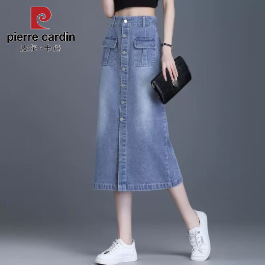 皮尔卡丹（pierre cardin）牛仔半身裙2025春秋新款小个子高腰开叉显瘦梨型包臀裙直筒裙 698#深蓝色 L