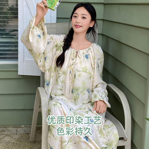 7 SEVFUN Seven-colored nightgown for women spring and summer long sleeves with chest pad sweet style bows can be worn outside in winter thin over-knee pajamas 13063 Fashion flowery nightgown 2XL (recommended 140-160Jin [Jin equals 0.5 kg])