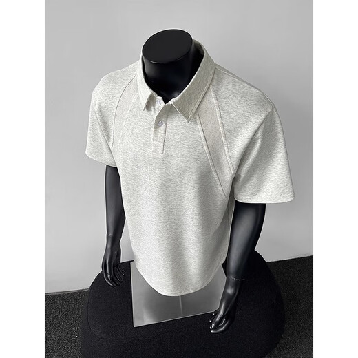 Digada Space Cotton Front Schulter-Polo-Hemd Kurzarm T-Shirt Herren Sommer Neustiche American CleanFit Paar Top CQS-873 Grau XL
