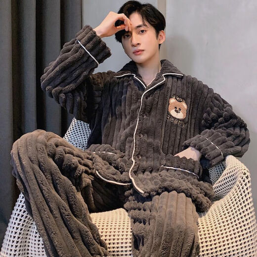 Nanwei Pajamas Single Nanwei El nuevo otoño y el invierno de la franela espesada del terciopelo de coral para hombres, el juego de ropa para el hogar de la juventud, la juventud suelta WYGN-6223 [estilo de cabello largo engrosado] l [sugerido 105-125jin [Jin equivale a 0.5 kg]]