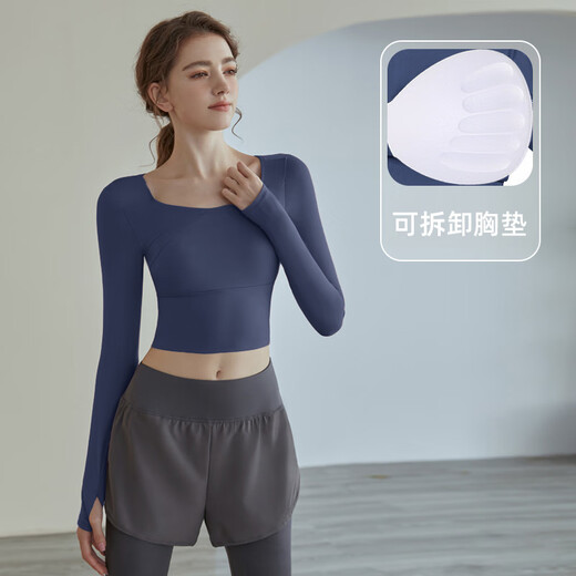 Bright dip fitness wear long sleeves with chest pad yoga T-shirt short internet celebrity running tight Pilates training sports top for women Berry Purple S