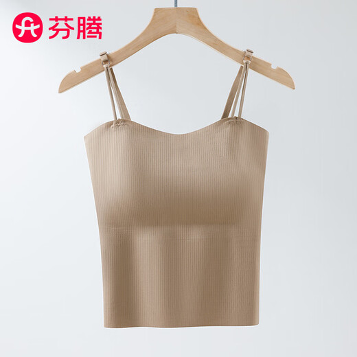 芬腾带胸垫吊带女生背心打底上衣夏季新款螺纹修身免穿文胸透气舒适 6611奶白 M （适合80-110斤）