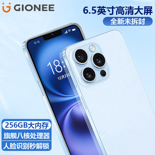 金立新款256GB八核智能手机超薄长续航全网通微信八开6.5英寸大屏人脸识别老年人学生电竞游戏备用 蓝色 8核+64GB
