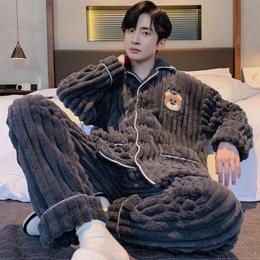 Nanwei Pajamas Single Nanwei El nuevo otoño y el invierno de la franela espesada del terciopelo de coral para hombres, el juego de ropa para el hogar de la juventud, la juventud suelta WYGN-6223 [estilo de cabello largo engrosado] l [sugerido 105-125jin [Jin equivale a 0.5 kg]]