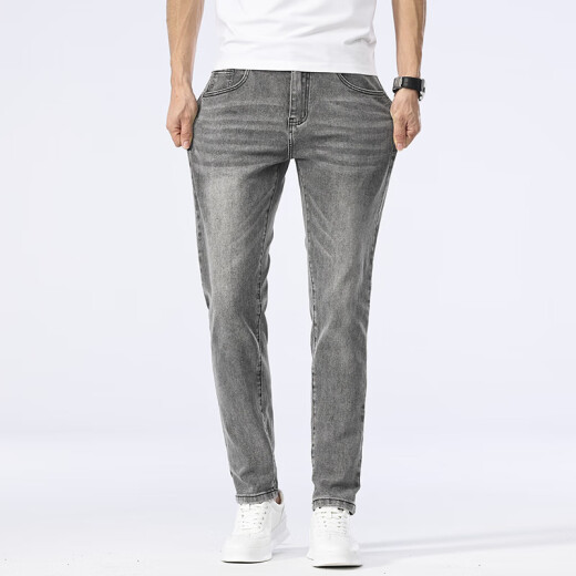 New Balance High-end Men's Jeans Summer Thin Slim Slim Elastic Straight Pants Middle-aged Simple and Versatile Washed Pants 1049 Gray 29