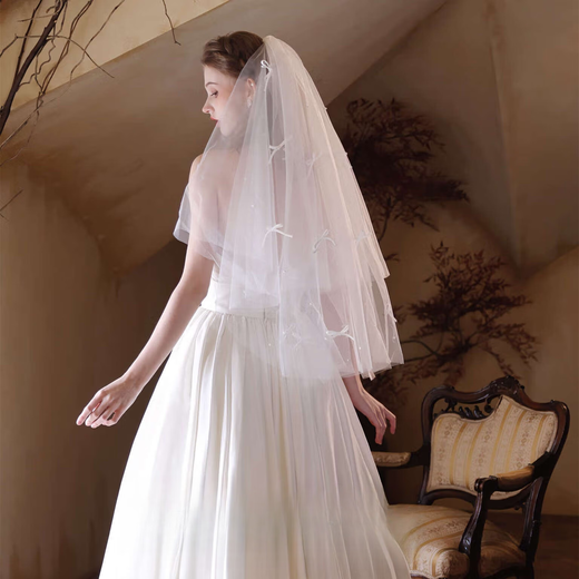 Senyong Oli's French Hepburn bridal certificate registration hair accessories veil white proposal super fairy retro high-end light small white 60cm-80cm