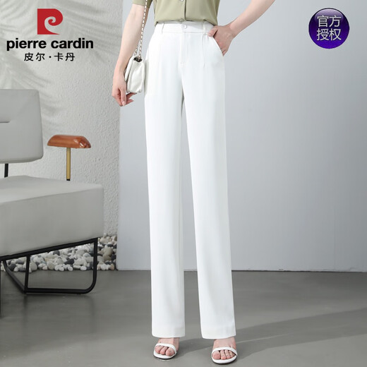 皮尔卡丹（pierre cardin）白色窄版直筒裤女夏薄款2025新款高腰垂感宽松冰丝休闲职业西装裤 683白色长裤 XL 29