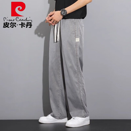 皮尔卡丹（pierre cardin）天丝牛仔裤男款夏季薄款潮牌直筒宽松男士冰丝阔腿夏天休闲长裤子 1048灰色 M (建议90-115斤)