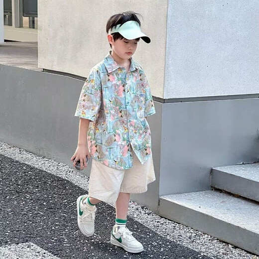 Hualin Fashion Summer Children's Flower Shirt Handsome Junge kurzärmelig trendy Hongkong Stil Modem Modeshirt 6626 Farbe Hemd Single Piece 170