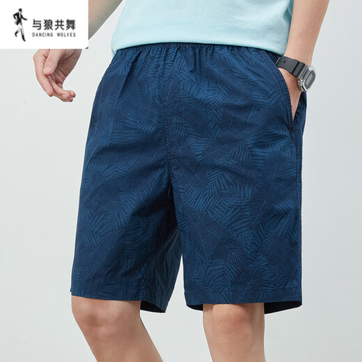 与狼共舞夏季短裤男士纯棉纯色休闲大裤衩外穿男装宽松简约五分裤男士裤子 9215深蓝色 3XL