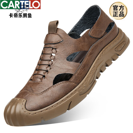Zapatos para hombres Cartelo Summer Summer Genuine Leath Soft Sole Light Casual Leather Zapatos para Sandalias huecas versátiles para hombres Producto nuevo 6629 Brown 38