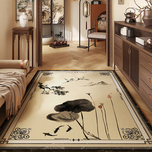 
ZOCI medieval style entrance door floor mat leather new Chinese style entrance door floor mat dirt-resistant and washable leather entrance Songhe Changchun-beige-12156 160*230cm moisture-proof leather floor mat