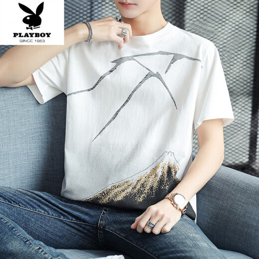 
Playboy (PLAYBOY) pure cotton new short-sleeved T-shirt men loose half-sleeved clothes summer versatile T-shirt base shirt ins top men 829 gray M