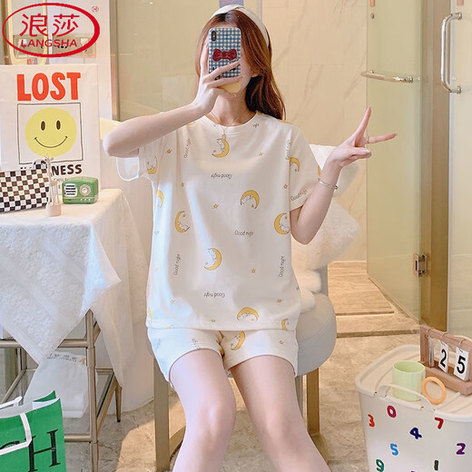 
LangSha ins pajamas women summer set cartoon cute cotton thin shorts shorts for outdoor wear home clothes pajamas summer 1049# carrot rabbit XL
