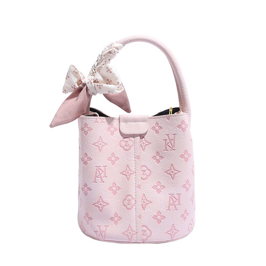 彼岸鸟礼物轻奢真皮包包女包粉色印花水桶包大容量单肩包斜挎包通勤 粉色