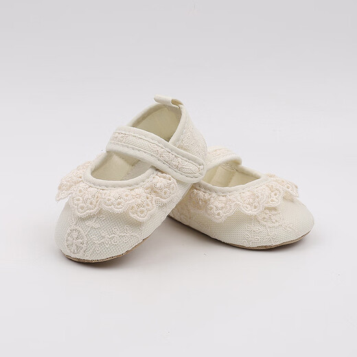 Xinnan Babybodenschuhe für Frühlings- und Sommer-Baumwollschuhe für Säuglinge und Kleinkinder Dünne Prinzessin Anti-Rutsch-Kleinkindschuhe für Mädchenschuhe und Socken Beige Spitzenschuhe 13 cm (Referenzalter 9-12 Monate)