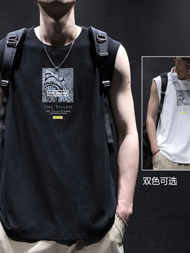 Kuraishi Kazuki Pure Cotton Sleeveless Vest Men's Summer Thin Loose Trendy Brand Sports Leisure Fitness Printed T-Shirt Black XL