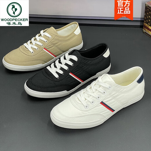 
Woodpecker white shoes summer men's shoes breathable canvas shoes men's Korean style flat white board shoes low top versatile lace-up casual shoes 9272 meters white 38