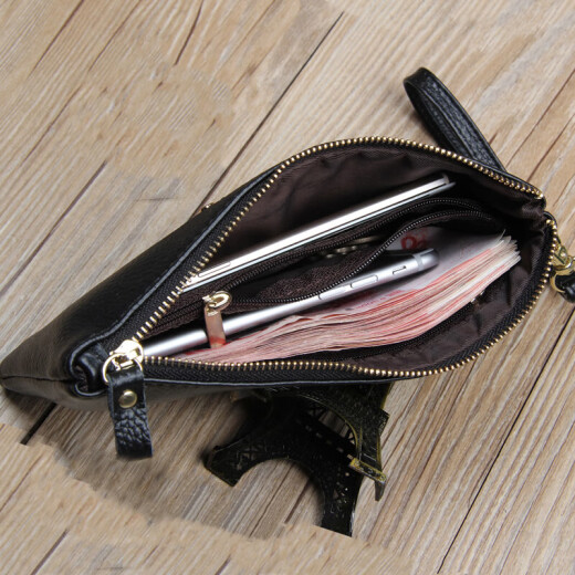Cool Kangaroo de cuero para mujer billetera de monedas de monedas 2025 Nuevo bolso de cuero suave simple y moderno para teléfono móvil negro