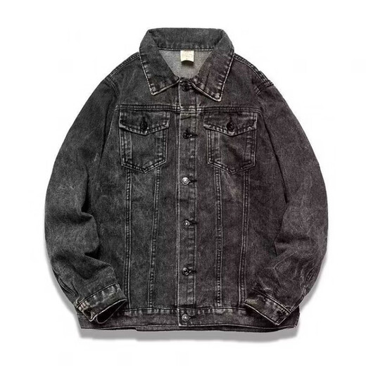 FHHUABD潮牌复古牛仔外套男士春秋季感印花休闲夹克男装秋冬2023新款 834黑色 L 125斤以内可穿