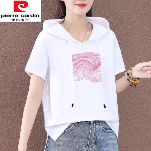 
Pierre cardin pure cotton hooded short-sleeved T-shirt for women [4313 people] 100 sweatshirt large size summer new Korean version loose 693 This year's popular light luxury brand L [100-110Jin [Jin equals 0.5 kg]]