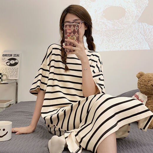 FHHUABD欧诗帛睡衣女夏季新款短袖薄款睡裙棉质洋气学生家居服可爱可外穿 16857可爱海绵宝宝睡裙 长袖睡裙 L