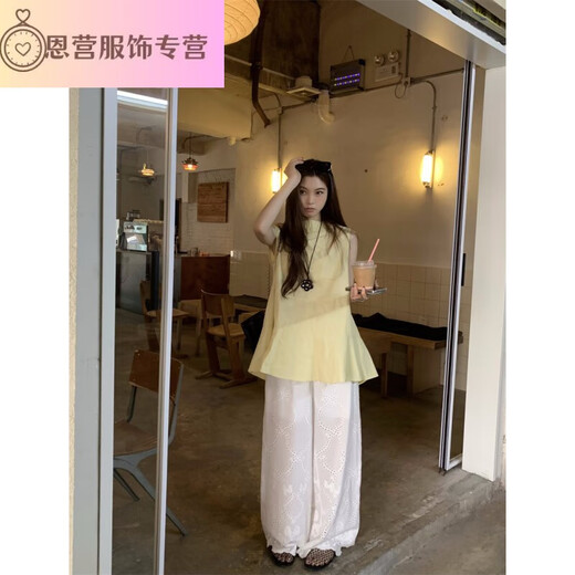 德莉娅现货实拍  韩系原单前后两穿V领衬衫百搭全蕾丝阔腿裤套装 9273#蕾丝裤S码 均码