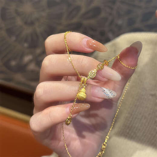 Shien retro light luxury gold brushed small gourd necklace with the word 