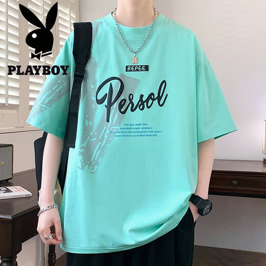 花花公子（PLAYBOY）短袖男夏季潮牌字母印花圆领半袖体恤美式休闲男士落肩袖宽松T恤 693白色 XL 约120-140斤可穿