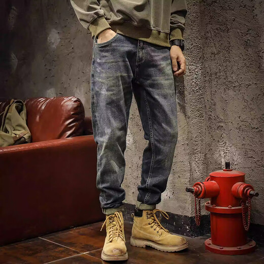 Chaotianshi hochwertige Retro-Jeans-Männer losen Frühling und Herbst Harem Hosen Herren Wash Elastic Langhose Retro Blue 34 [160-170jin [Jin entspricht 0,5 kg]]