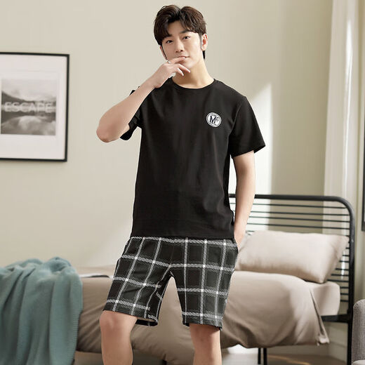 莫代尔男士睡衣夏季新款圆领短袖短裤青中年休闲加大码家居服夏天薄款 9928【H系列男短袖短裤套装】 L 【建议100-130斤】