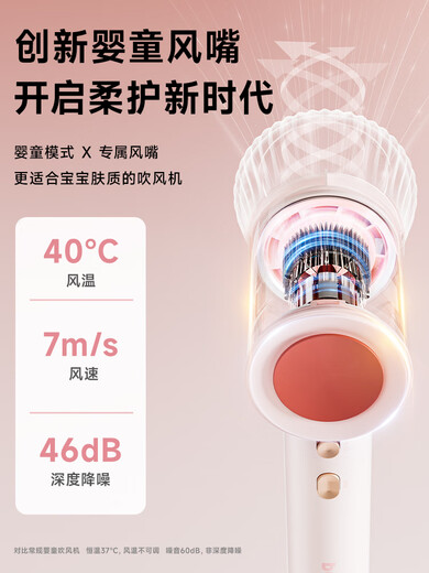 奔腾（POVOS）高速电吹风机家用负离子护发风筒大风力速干母婴儿童9902礼盒 【嫩桃粉】母婴必选 -婴童模式+柔风低噪+赠磁吸挂