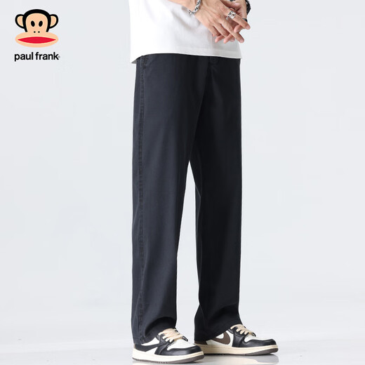 大嘴猴（paul frank）休闲裤男士裤子男夏季天丝薄款时尚休闲直筒裤男裤 XL  黑灰色 