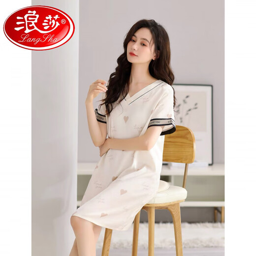 Langsha 2025 Vestido de pijamas de manga corta de verano de camisón 2025 para mujeres de verano para mujeres Silk Silk Sild Summer Cómoda Vestido de gran tamaño M9923 [almohadilla corta/sin pecho] M [90-110Jin [Jin equivale a 0.5 kg]]]