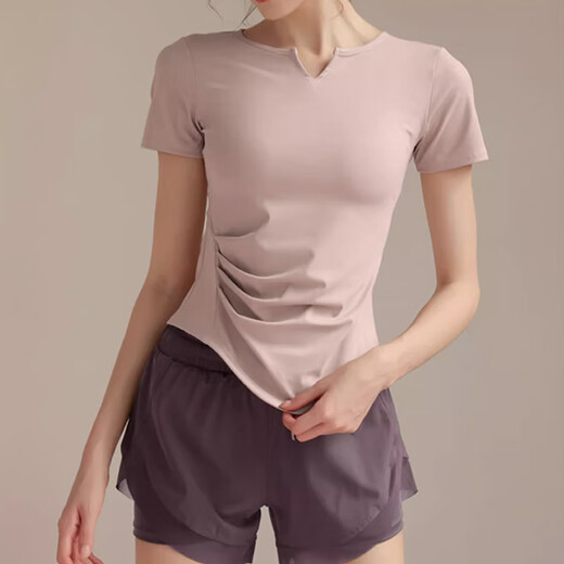 栢启歆瑜伽服套装女2025新款春夏健身服跑步运动套装速干普拉提训练骑行 粉色短袖+紫色短裤【L】