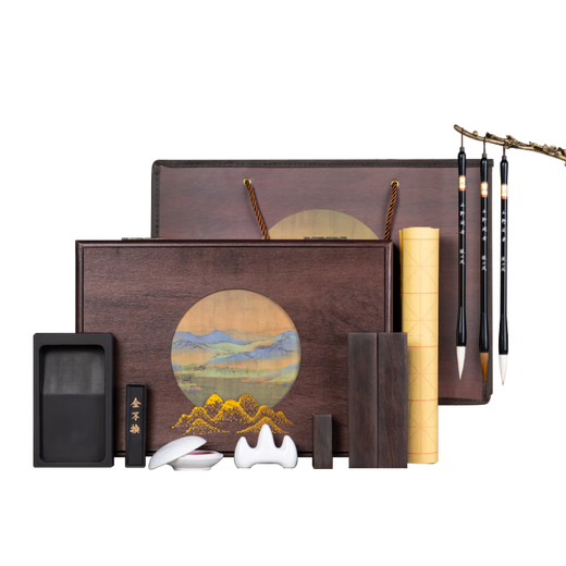 Zhang Xiaofeng's Four Treasures of Study Set Brush Calligraphy Set Beginner's Soft Pen, Ink, Paper and Inkstone Set Chinese Painting Storage Box Holiday Gift Wanli Mountains and Rivers Entry-level Model