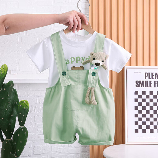 Disney (Disney) Girls Summer Anzug Set 2025 Neue Kinderbaby Kurzarm Overalls Mode Kleidung Zwei-teilige Set Trendy Pink Hz Bärenkopfband 73 cm
