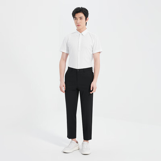 Lilang [gleicher Stil im Einkaufszentrum] Cooles Kurzarmhemd für Herrenmodal Sommer Neues Farbgeschäftshemd Ice Silk White (25xzc1012y) 38