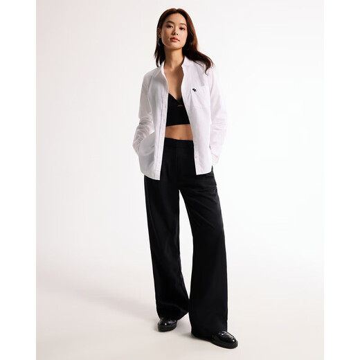 
ABERCROMBIE / FITCH [Oxford Shirt] Women's Spring and Autumn Classic Little Elk Temperament Commuter Long Sleeve Shirt KI140-3618 White Black Label M (165/96A)