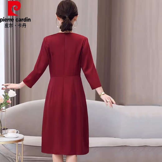 皮尔卡丹（pierre cardin）妈妈婚宴装红色连衣裙女2025春夏秋新款年轻喜婆婆显瘦结婚礼服裙 红色. 【6197款短袖】 2XL 【建议120-130斤】