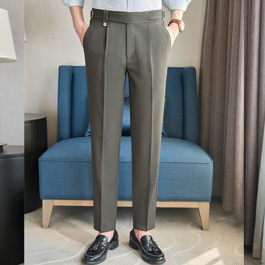 Jessons business trousers men slim young British style Naples high waist casual pants men formal wear no iron suit pants K9871 black 30