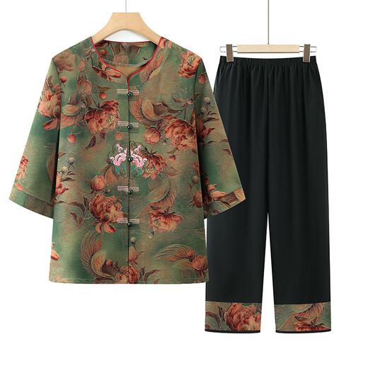 Ke Luchen, vêtements d'été pour les personnes âgées, costume de grand-mère féminine, t-shirt à manches courtes, vêtements âgés pour les mères d'âge moyen et âgées, femme en deux pièces en deux pièces 6626 rouge [ensemble] mince 2xl [recommandé 105-120 Jin [Jin est égal à 0,5 kg]]