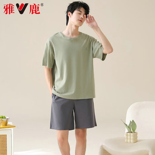 Yalu men's pajamas men's pure cotton summer thin short-sleeved cotton can be worn casual large-size boys' home clothing set 42M13601 4XL [Recommended weight 180-200 Jin [Jin equals 0.5 kg]]