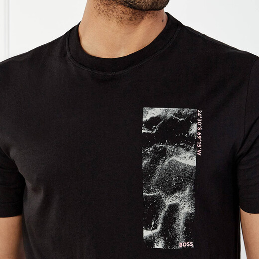 Hugo Boss 橙标 男士时尚印花休闲短袖圆领T恤 50539179 10254276 粉色 694 XL