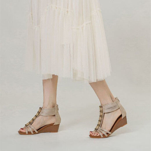Hualin Fashion Bohemian Wedge Sandalen für Frauen 2025 Neue Modebemen Rom Schuhe Rindfleisch Sehnen Sohle Frauenschuhe Schwarz 1418-684 37