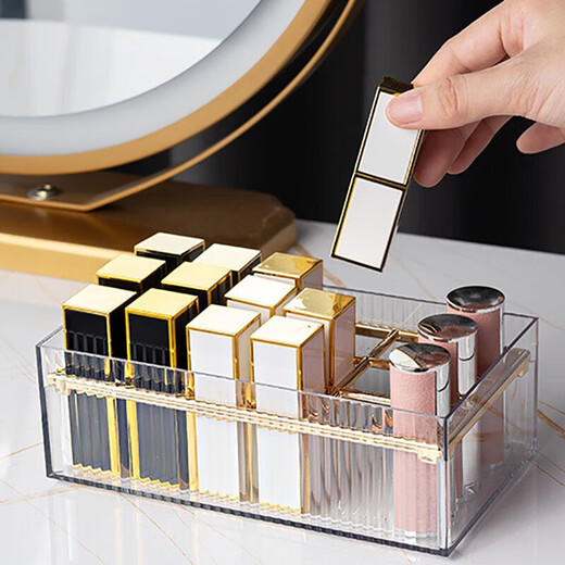 Xiyin lipstick storage box cosmetics storage box desktop 18-grid lip glaze lipstick lip gloss storage box lipstick storage box transparent gold edge
